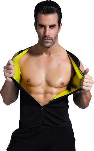 Vista 5 de Camiseta térmica para hombre, de neopreno, adelgazante, chaleco moldeador de cuerpo, entrenamiento, sudor, sauna, traje deportivo, quemador