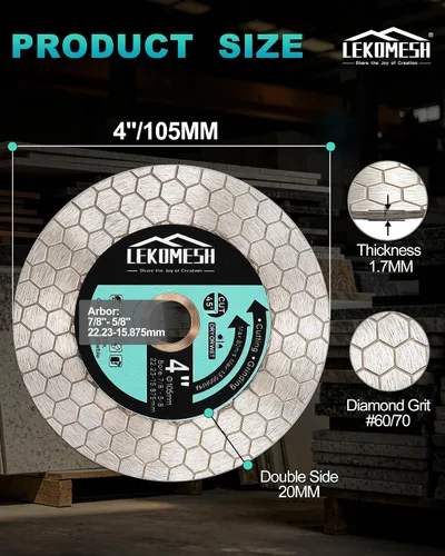 Vista 2 de Disco de corte de diamante de 4 pulgadas/105MM - Hoja de sierra para azulejos, rueda de corte, discos de diamante de doble cara para cortar y moler