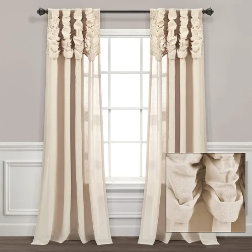 Vista 10 de Lush Decor Panel individual de cortina de cascada fruncida, 84 pulgadas de largo x 52 pulgadas de ancho, lino oscuro