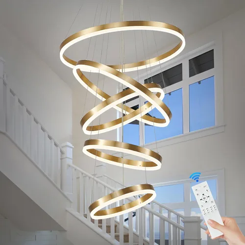 Vista 19 de Benkut Lámpara colgante LED moderna D24 pulgadas, color negro dorado, lámpara LED circular regulable, 1 anillo con control remoto, luz colgante