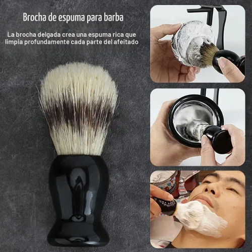 Vista 2 de Kit profesional de afeitar recta, afeitadora de peluquero para hombres en caja de regalo (negro)