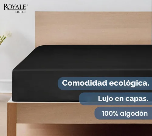 Vista 6 de Royale Linens Sábana bajera ajustable de 100% algodón orgánico - Tejido de percal - Sábanas bajeras de bolsillo profundo súper suaves - Sábana