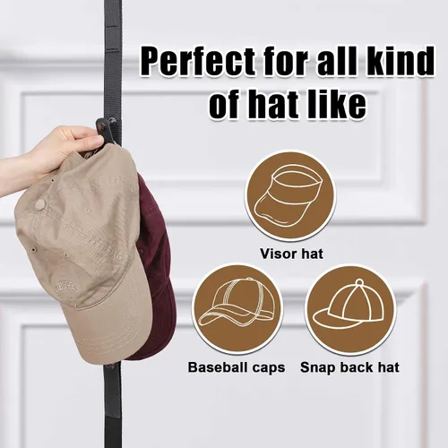 Vista 4 de Perchero para sombreros, para sombreros de béisbol, organizador de sombreros para puerta de armario, sobre la puerta, organizador de sombreros
