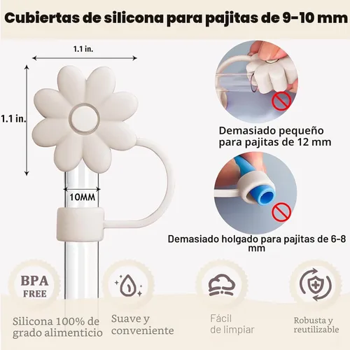 Vista 2 de 6 fundas de silicona para popotes Stanley Cups de 30 y 40 onzas, tapas de paja de flores a prueba de polvo, protectores reutilizables para popotes