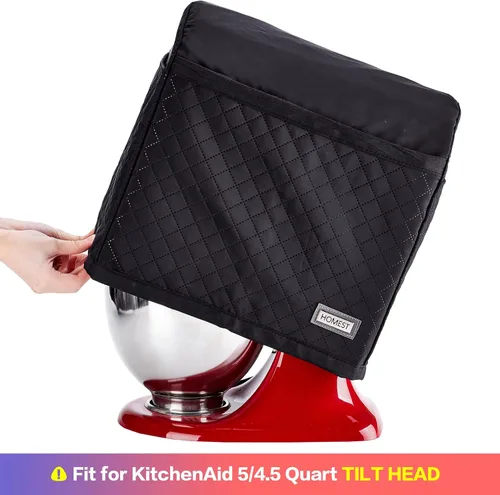Vista 2 de HOMEST Funda Acolchada Antipolvo para Batidora de Pie con Bolsillos Compatible con KitchenAid de 5/4.5 Cuartos de Galón Cabezal Inclinable, Negro