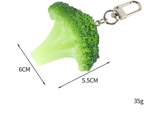 Vista 2 de Llavero de brócoli para cocina, simulación de alimentos, vegetales, decoración de llavero, llavero, mochila, cartera, colgante, Verde