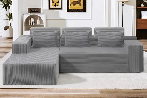 Vista 52 de HABUTWAY Sofá modular modular de 101 pulgadas con asiento profundo, moderno sofá convertible en forma de L, sofá tapizado con diván para sala