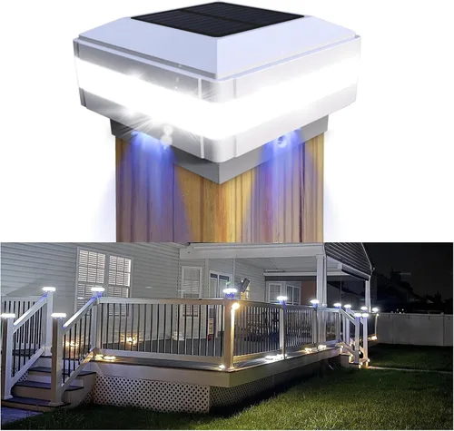 Vista 10 de Luces solares para postes al aire libre, luces solares impermeables para postes de valla de 4 x 4, 5 x 5, 6 x 6, luz LED de iluminación blanca