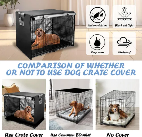 Vista 3 de Funda para jaula de perro de 49 pulgadas, puerta doble, perrera para interiores, impermeable, con ventana de ventilación de aire, para interiores