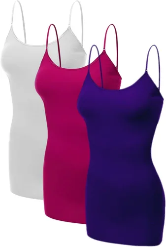 Vista 128 de Emmalise Camisola larga casual básica para mujer, con tirantes ajustables, top en capas