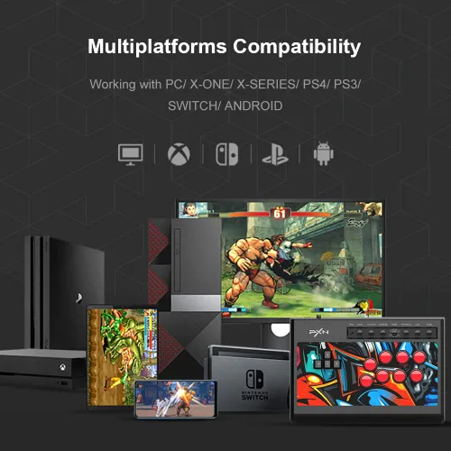 Vista 2 de Arcade Stick, PXN X8 Fight Stick Game Controller Joystick Green Axis Mechanical Buttons USB Wired Connection for PCPS4Xbox OneXbox Series