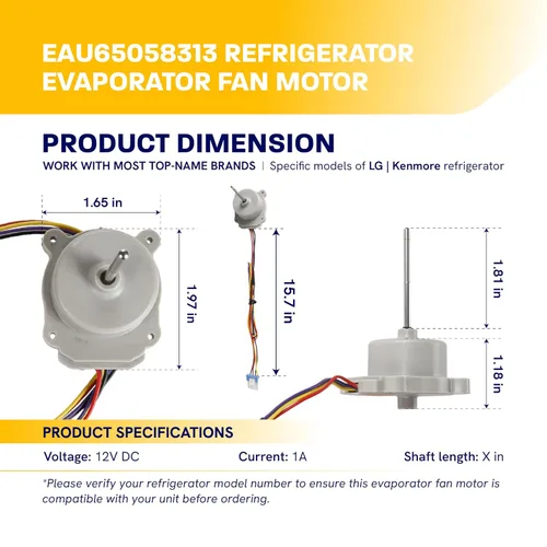 Vista 2 de Motor de ventilador evaporador de refrigerador EAU65058313 EAU63103001 de Canamax - Compatible con LG Kenmore Freezer - Reemplaza ODM-056F-13