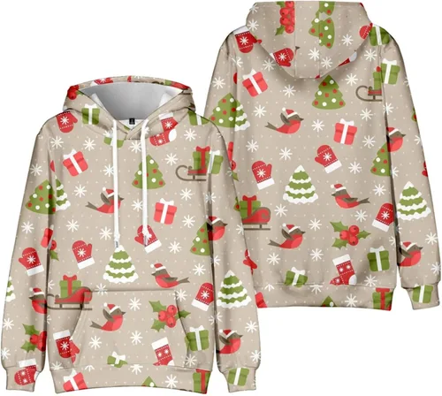 Vista 2 de Sudaderas con capucha de Navidad para hombre, de gran tamaño, de algodón, peso ligero, con gráficos, suéter cálido