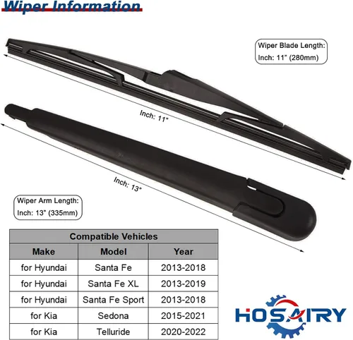 Vista 2 de 98811-B8000 Juego de limpiaparabrisas trasero para Hyundai Santa Fe 2013-2018, para Hyundai Santa Fe Sport 2013-2017, para Kia Sedona 2015-2020