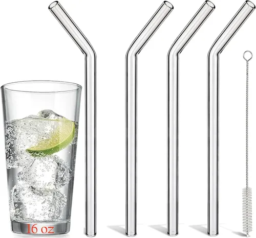 Vista 12 de Pajitas de cristal hechas a mano con dije de murciélago – Pajitas de borosilicato dobladas reutilizables de 9 pulgadas para vasos de 16 oz/20 onzas