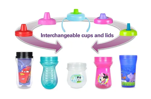 Vista 4 de The First Years Vaso con Pajita, Disney/Pixar Cars, 10 Onzas Diseño de Pajita Tapa Abatible Para Niños Pequeños Paquete de 2