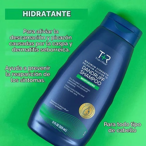 Vista 4 de True+Real Champú hidratante para la caspa con aloe y sulfuro de selenio 1%, 11fl oz