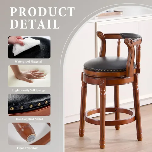 Vista 5 de CozyRain Taburetes de bar modernos taburetes giratorios, encimera de cocina tapizado de piel auténtica con reposapiés para el hogar, cocina, comedor