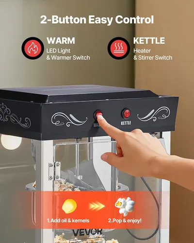 Vista 5 de VEVOR Máquina de palomitas de maíz, hervidor de acero inoxidable de 8 onzas, fabricadora comercial de palomitas de maíz de mostrador de 800W