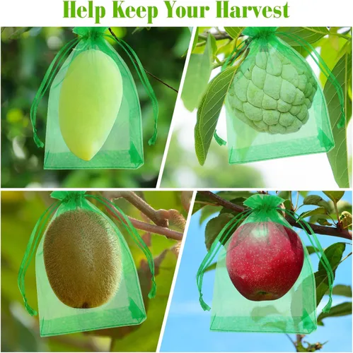 Vista 6 de Morcheiong 60 bolsas de protección de frutas de 6 x 8 pulgadas, bolsas reutilizables de red de frutas para árboles frutales, bolsas de malla de red