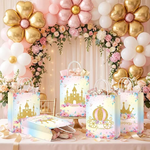 Vista 2 de Sepamoon 24 bolsas de regalos de princesa, con temática de princesa, corona, castillo, con asas, para cumpleaños de niñas y niños, decoraciones