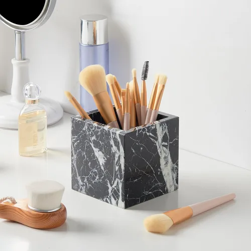 Vista 7 de Portacepillos de mármol natural lujoso real y organizador de brochas de maquillaje y soporte para bolígrafos para escritorio, portautensilios
