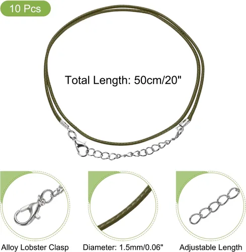 Vista 2 de MECCANIXITY 10 cordones de collar encerado de 18 pulgadas, cadena de collar a granel con cierre de 0.059 in de cuerda de cuero encerado para hacer