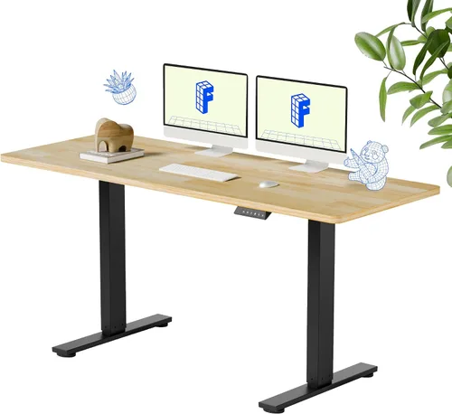 Vista 32 de FLEXISPOT Escritorio de pie de madera maciza, escritorio de madera real de una pieza, escritorio eléctrico de altura ajustable para oficina en casa