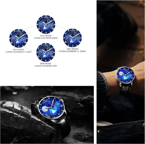 Vista 8 de WISHDOIT Relojes mecánicos automáticos para hombre acero inoxidable impermeable cuerda automática cielo estrellado reloj de lujo para hombre