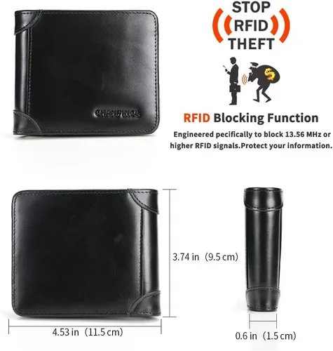 Vista 69 de Billetera de piel triple con bloqueo RFID para hombre con 2 ventanas de identificación, 2 compartimentos para efectivo, 6-8 ranuras para tarjetas