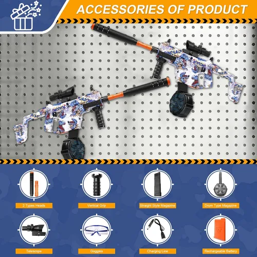 Vista 5 de Gel Blaster Splatter - Juguete de Bola de Salpicadura Automática Recargable con Gafas y Tambor de Munición, Actividades al Aire Libre, Juego