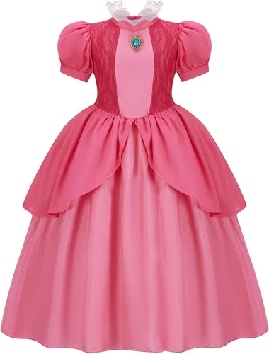 Vista 2 de Disfraz de princesa melocotón para niñas, vestido de princesa melocotón, accesorios de cosplay, corona de princesa para disfraz de Halloween