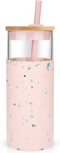 Vista 36 de Tronco Vaso de vidrio de 20 onzas con tapa y popote, taza de café helado y vaso para batido con tapas de bambú y funda protectora de silicona, apto