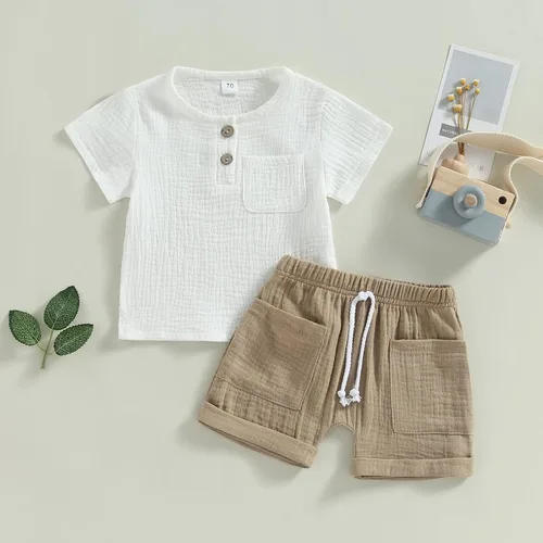 Vista 9 de fhutpw Conjunto de 2 piezas de ropa de verano para bebés, camiseta de manga corta, cintura elástica, pantalones cortos para niños pequeños