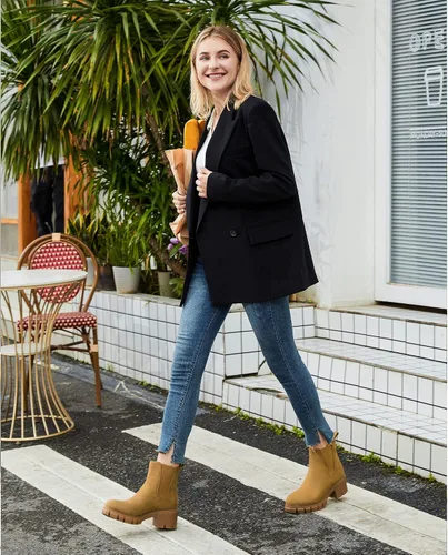 Vista 15 de starmerx Botines de plataforma para mujer, botas Chelsea elásticas, tacón medio, botines sin cordones