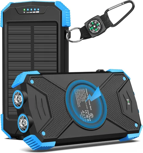 Vista 3 de Cargador de teléfono solar de 10,000 mAh con linterna dual Set de dos (negro y azul claro)