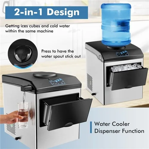 Vista 4 de ARLIME - Máquina para hacer hielo con dispensador de agua, máquina de hielo de encimera 2 en 1 con canasta de almacenamiento de 5 libras, 2 formas