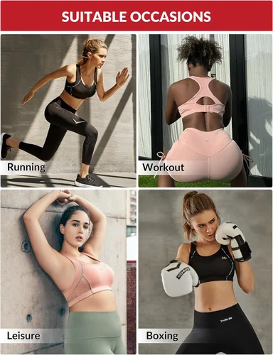Vista 6 de Yvette Sujetadores deportivos para mujer de alto impacto con espalda cruzada para entrenamiento, brasier deportivo de alto soporte para busto grande