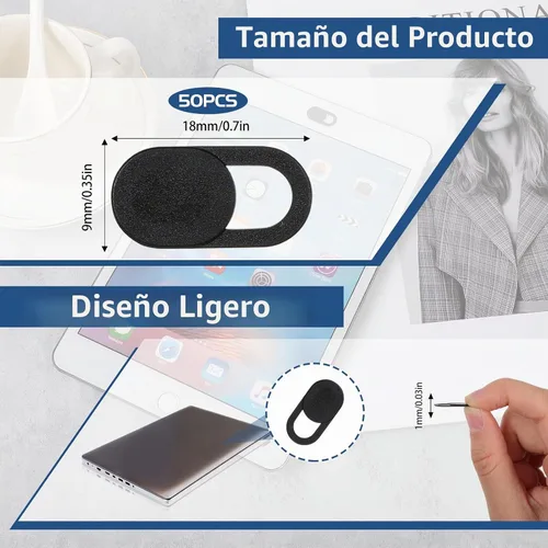 Vista 2 de JJUNW 50 piezas de cubierta deslizante para cámara web, cubierta universal ultrafina de 0.023 pulgadas para cámara web para laptop, computadora Negro
