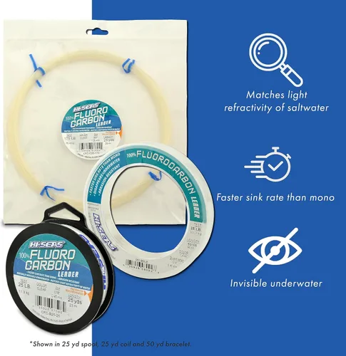Vista 2 de HI-SEAS Líder de línea de pesca 100% fluorocarbono, líder invisible transparente, indetectable para peces, hundimiento rápido, 6 libras a 400 libras