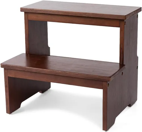 Vista 9 de StrongTek Taburete de bambú de dos escalones para adultos y niños, taburete de cama con parte inferior antideslizante, resistente para cocina, baño