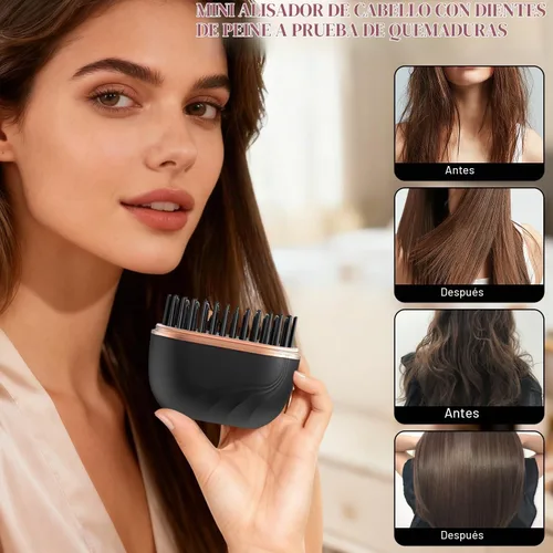 Vista 2 de Mini plancha de pelo recargable, cepillo de plancha de pelo inalámbrico portátil, control de temperatura de 3 velocidades, mini plancha de pelo