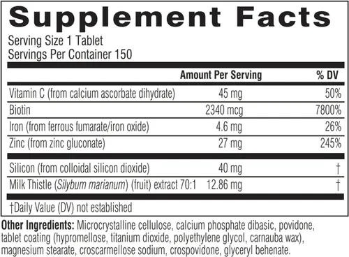 Vista 7 de Swisse Vitaminas para la piel y las uñas de biotina para mujeres y hombres Suministro de 5 meses Cardo mariano, biotina, vitamina C, zinc