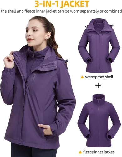 Vista 13 de CAMEL CROWN Chaqueta de esquí impermeable 3 en 1 para mujer, abrigo de invierno rompevientos, chaquetas de snowboard para lluvia, nieve, senderismo