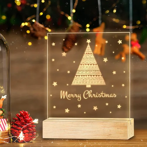 Vista 7 de Adornos de Navidad de bola de luz nocturna, elementos de Navidad con alce de copo de nieve, luz cálida, lámpara de escritorio, decoración