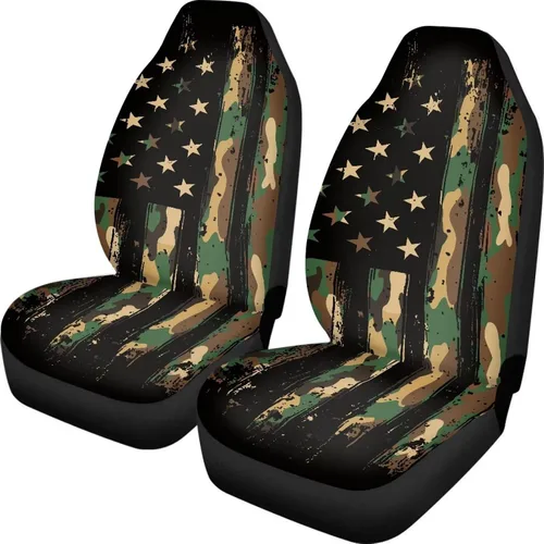 Vista 18 de ELEQIN 250 fundas de asiento delantero de automóvil con bandera patriótica estadounidense, paquete de 2 protectores de asiento de poliéster suaves