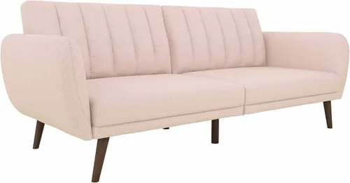 Vista 25 de Novogratz Brittany - Sofá cama tipo futón de 82 pulgadas de piel sintética, tapizado con respaldo copetudo, diseño moderno de mediados de siglo