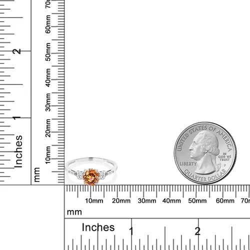 Vista 10 de Gem Stone King Anillo de compromiso de 3 piedras preciosas redondas de oro blanco de 10 quilates con piedra natal de 0.236 in con piedra natal