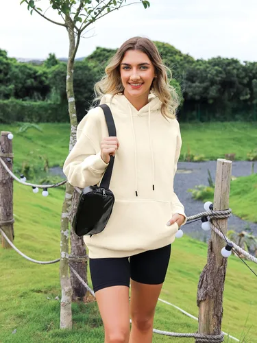 Vista 4 de ATTRACO Sudaderas con capucha de gran tamaño para mujer, sudaderas casuales con bolsillo de forro polar con capucha