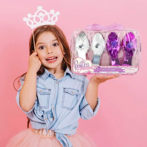 Vista 2 de Expressions - Juego de 4 zapatos de vestir para niñas pequeñas con tacones en bolsa de transporte, se adapta a zapatos de niños pequeños